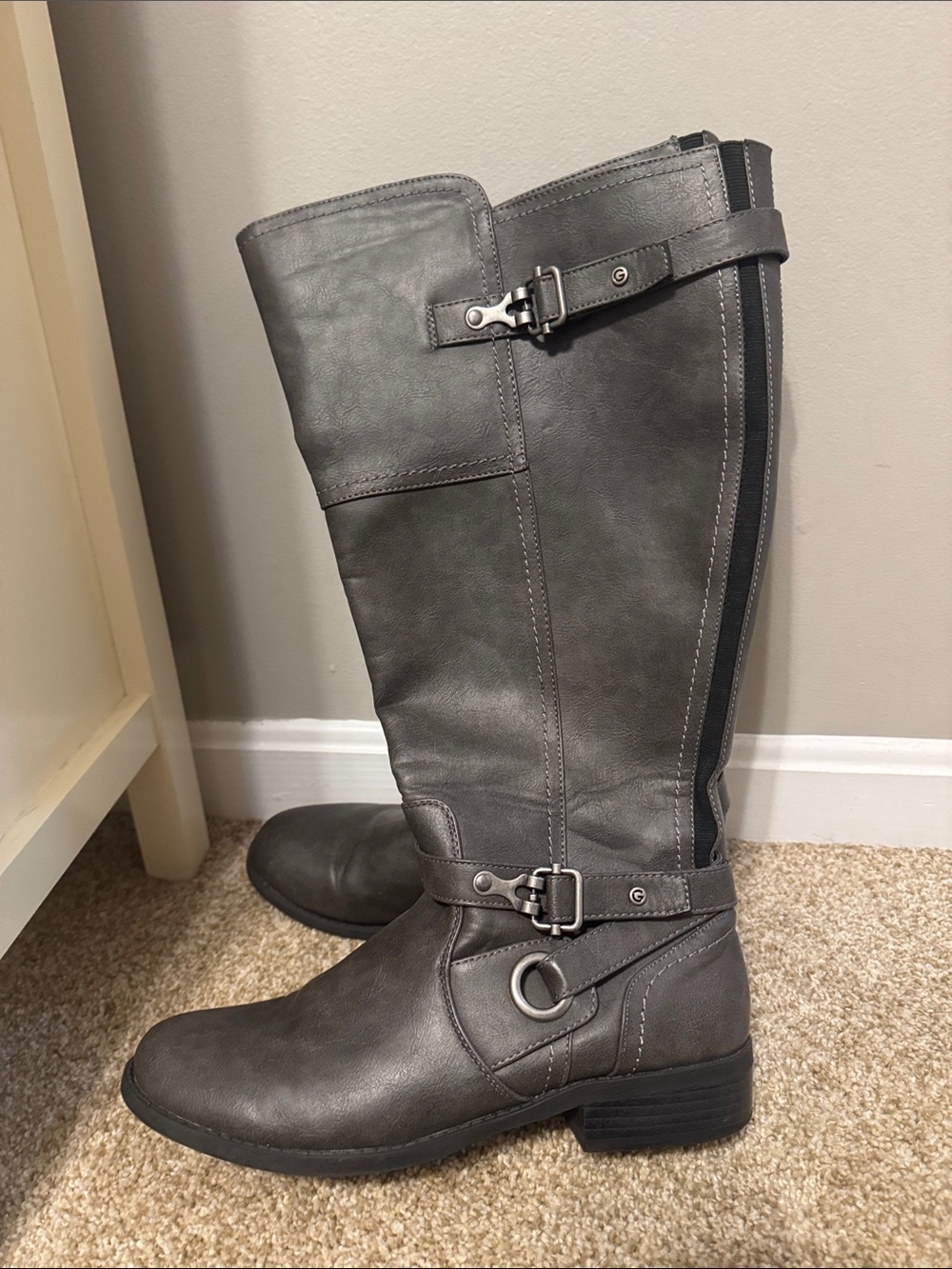 G by Guess Gray Over-the-Knee Buckle Riding Boots